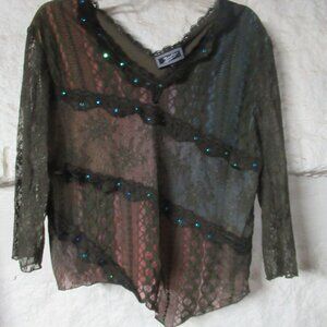 Zashi Lace and Sequin Asymmetrical Top Size XL